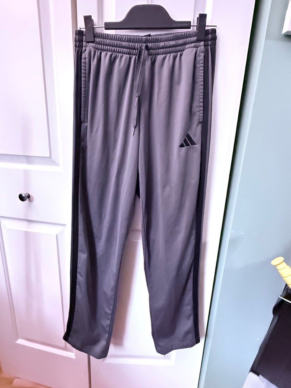 adidas Men’s Gray Joggers with Black Side Stripes
